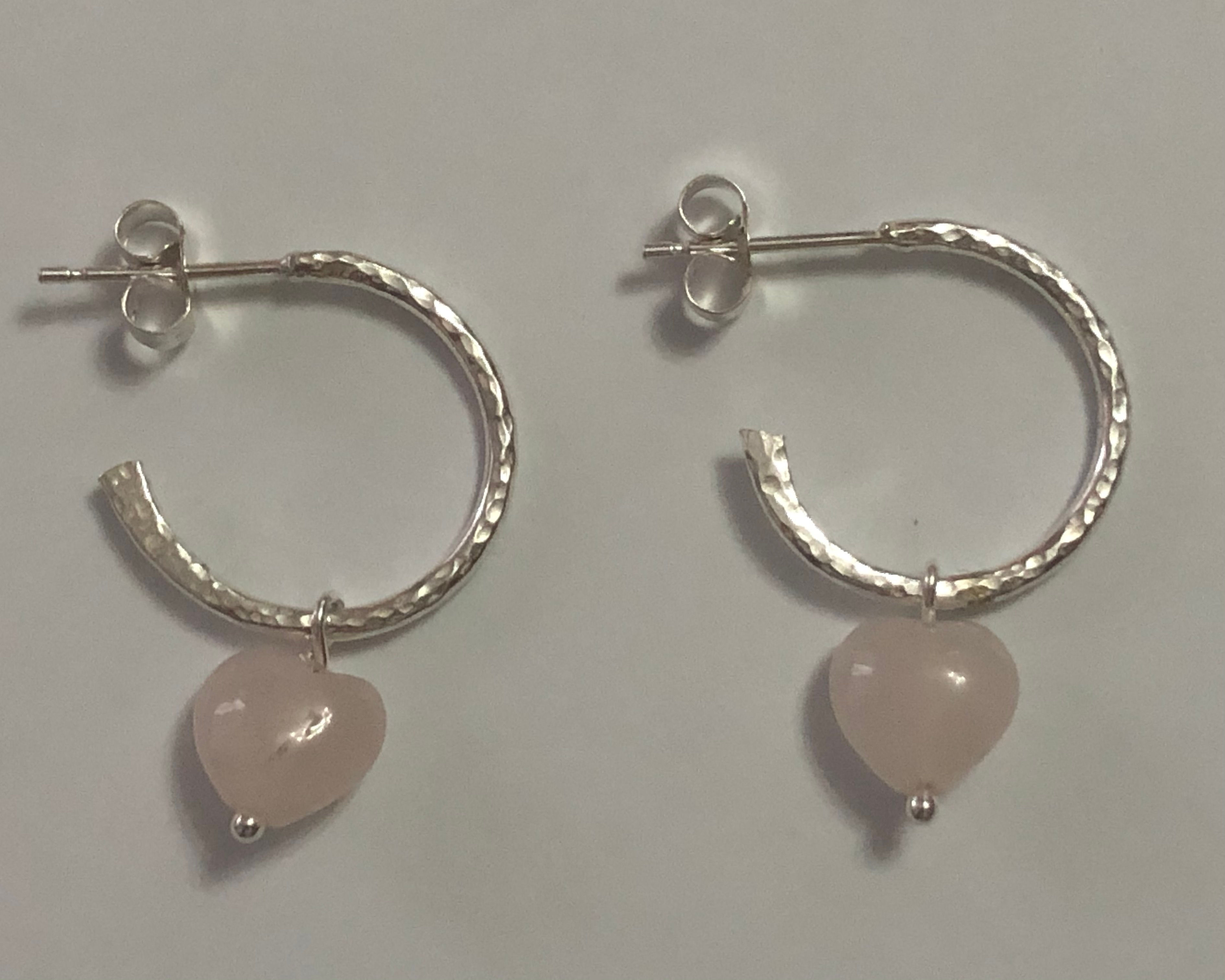 Half Hoops with detachable Rose quartz heart charm