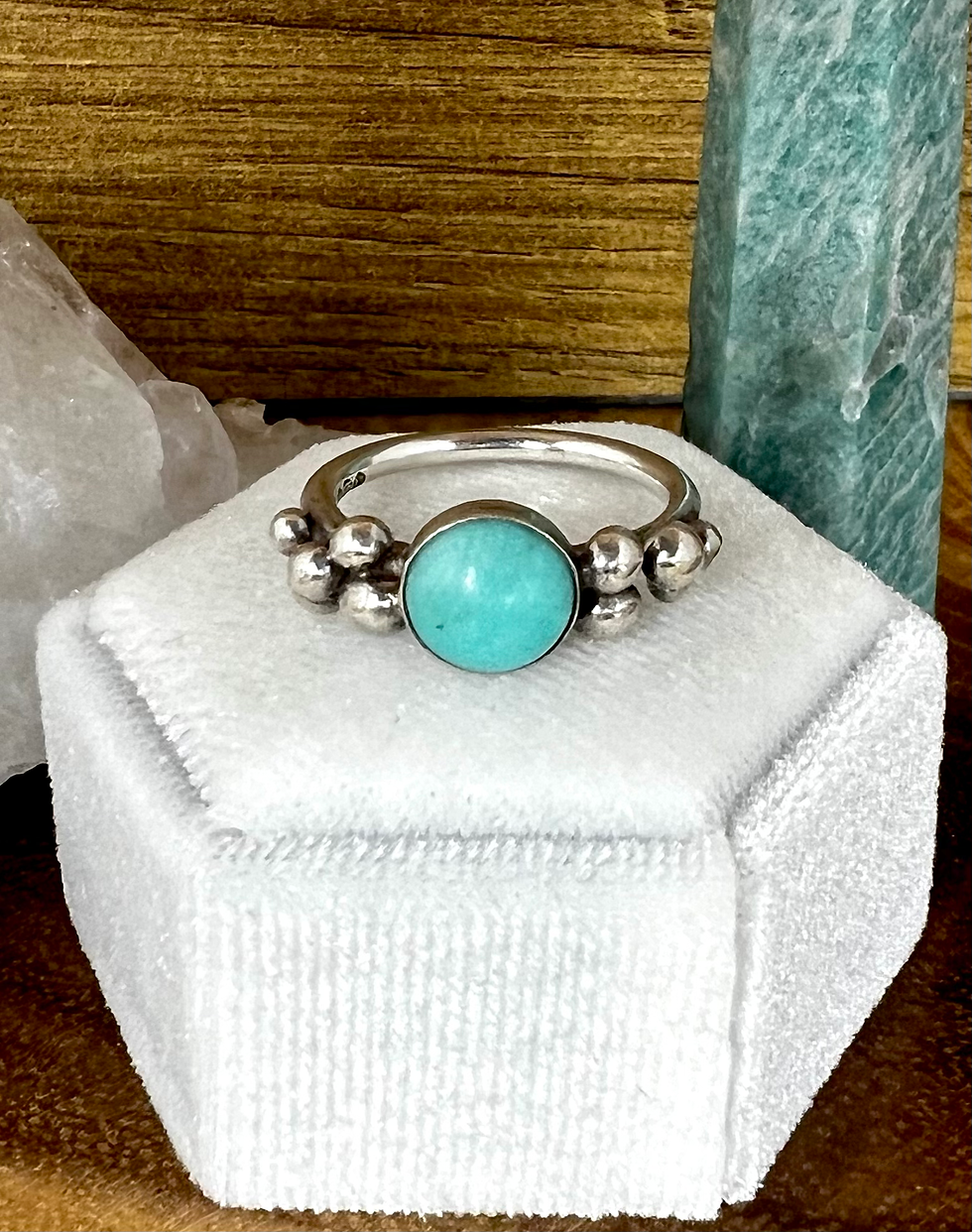Thumbnail: Amazonite ring with granulated bubbles