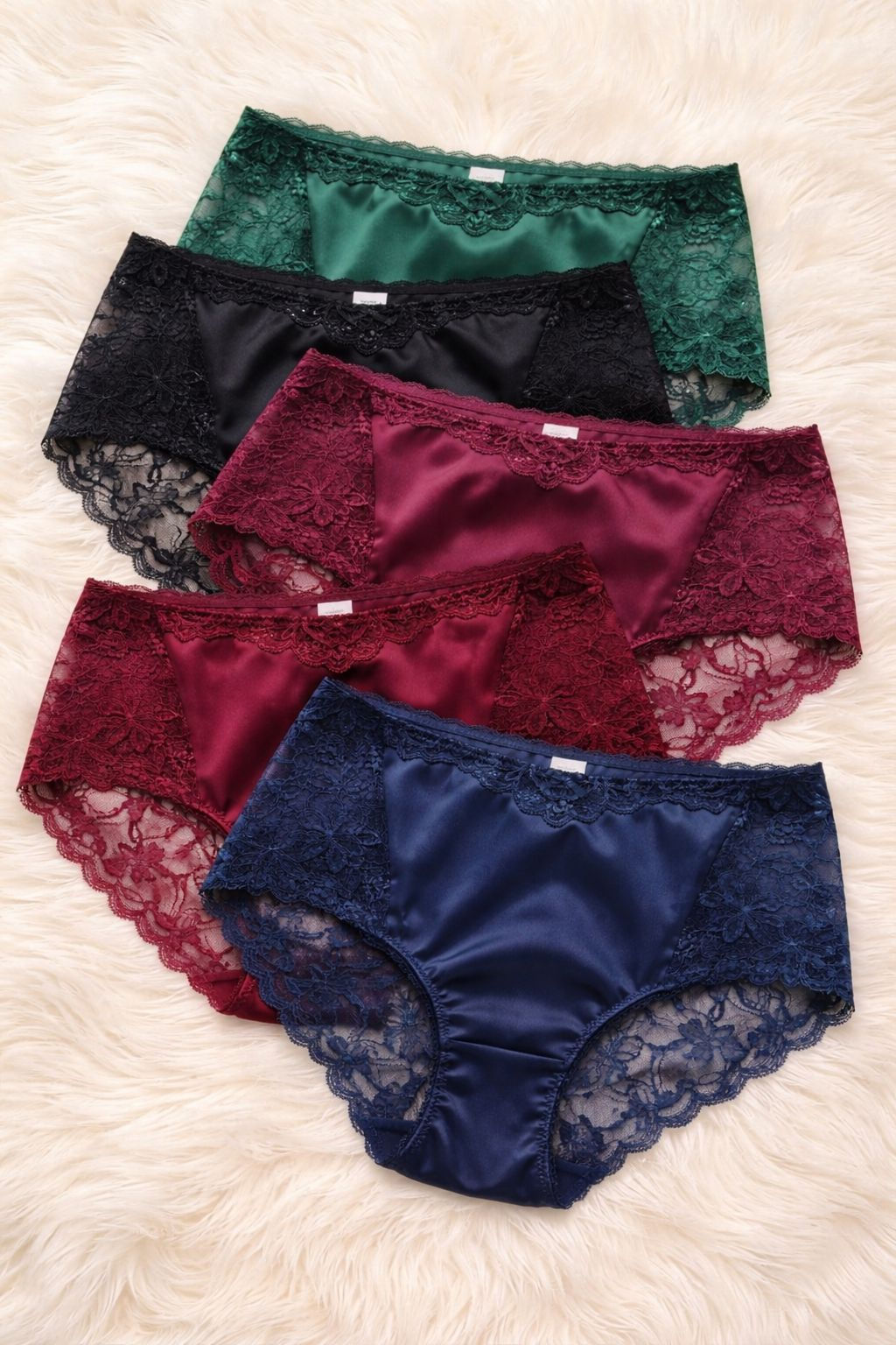 Set de 5 Piezas/Paquete de Pantaletas de Satén con Encaje