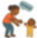 Drawing of a mother and toddler playing while the mother models how and when to say "Mama."