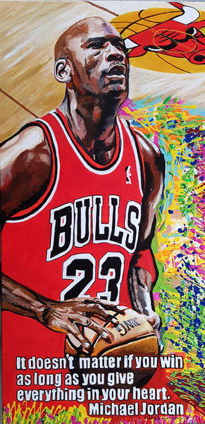 Handgemaltes Männerportrait "Michael Jordan" in Acryl -  Beatrice Gutberlet, Gaggenau