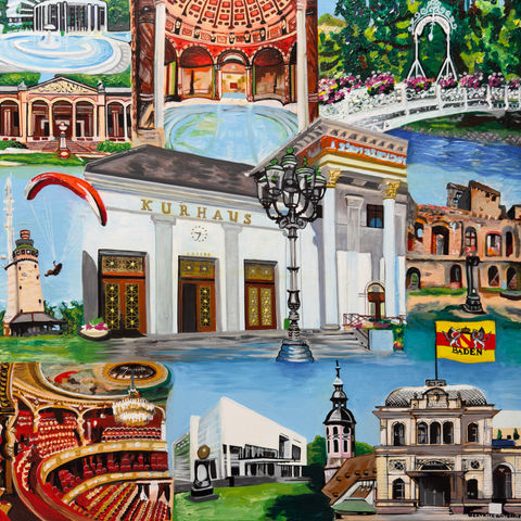 Handgemalte Collage von Baden-Baden - Beatrice Gutberlet, Gaggenau