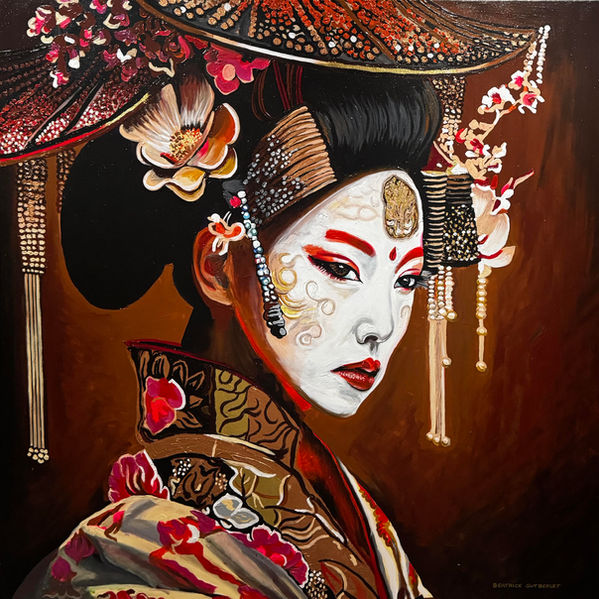 Handgemaltes Frauenportrait einer japanischen Geisha in Acryl  - Beatrice Gutberlet, Gaggenau