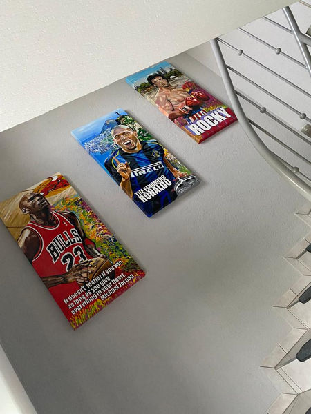 Handgemaltes Männerportraits "Michael Jordan, Sylvester Stallone, Rolando Luis Nazário de Lima" in Acryl -  Beatrice Gutberlet, Gaggenau