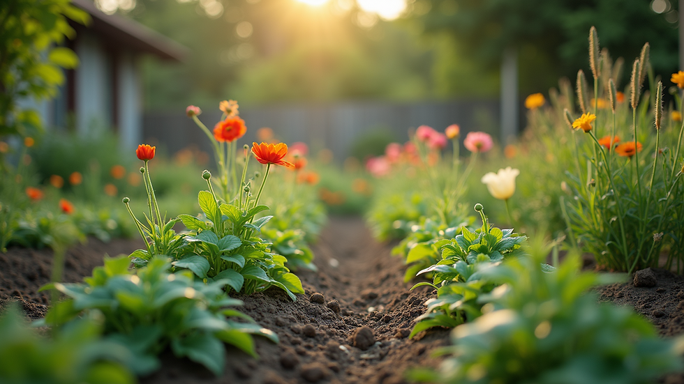 Close-up view of a community garden with diverse plants