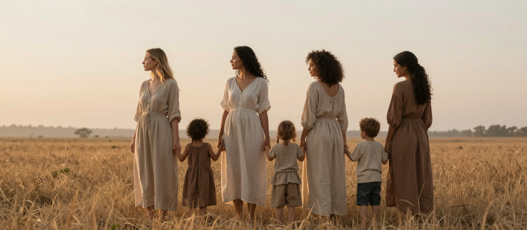 Mothers and children together in an open field