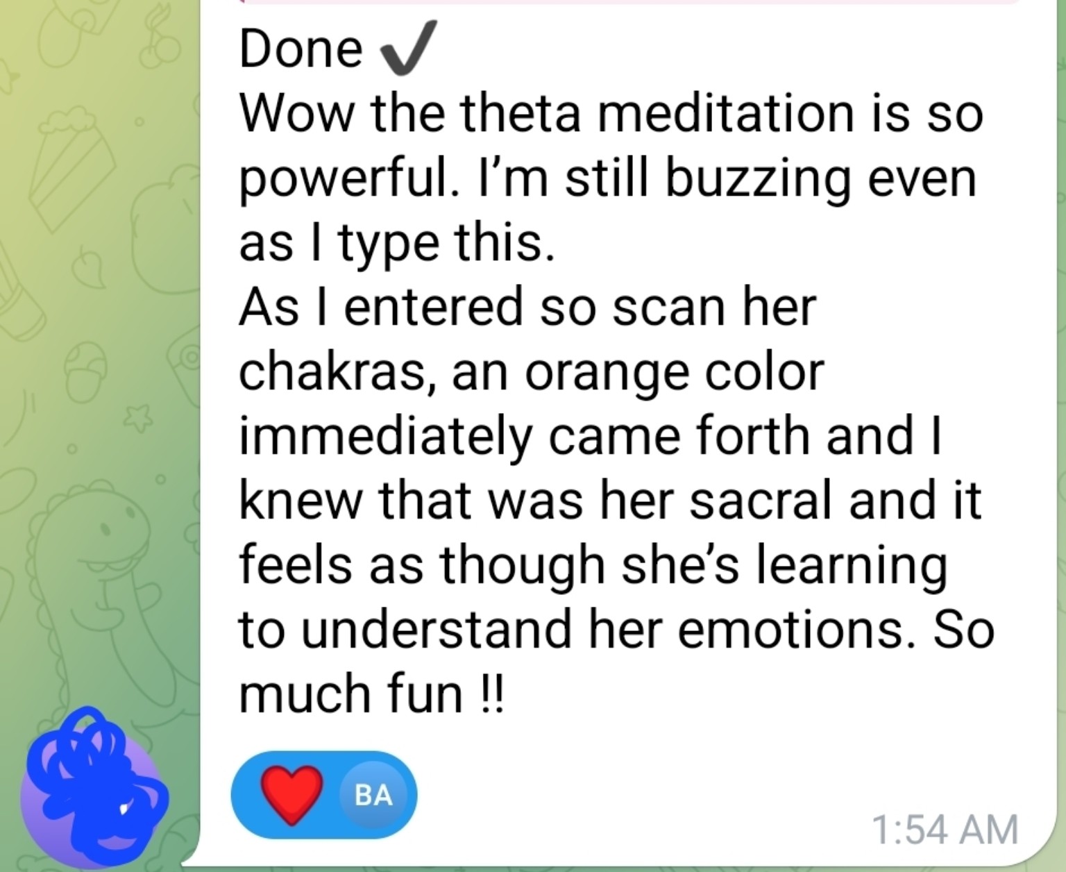 An anonymized participant message describing their personal experience
