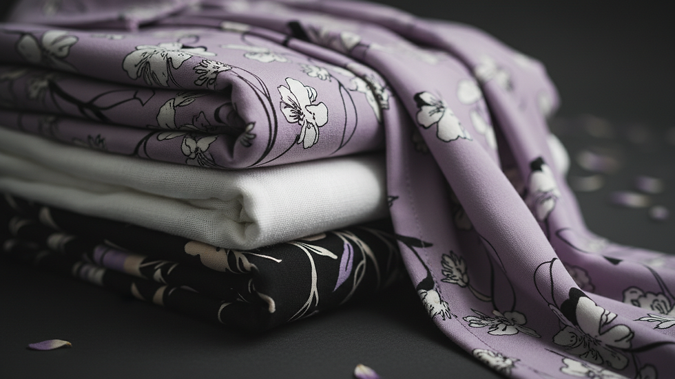 Eye-level view of a neatly folded stack of sustainable clothing