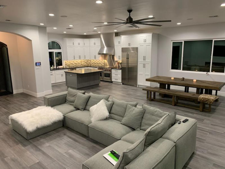 Modern open-concept kitchen and living area design