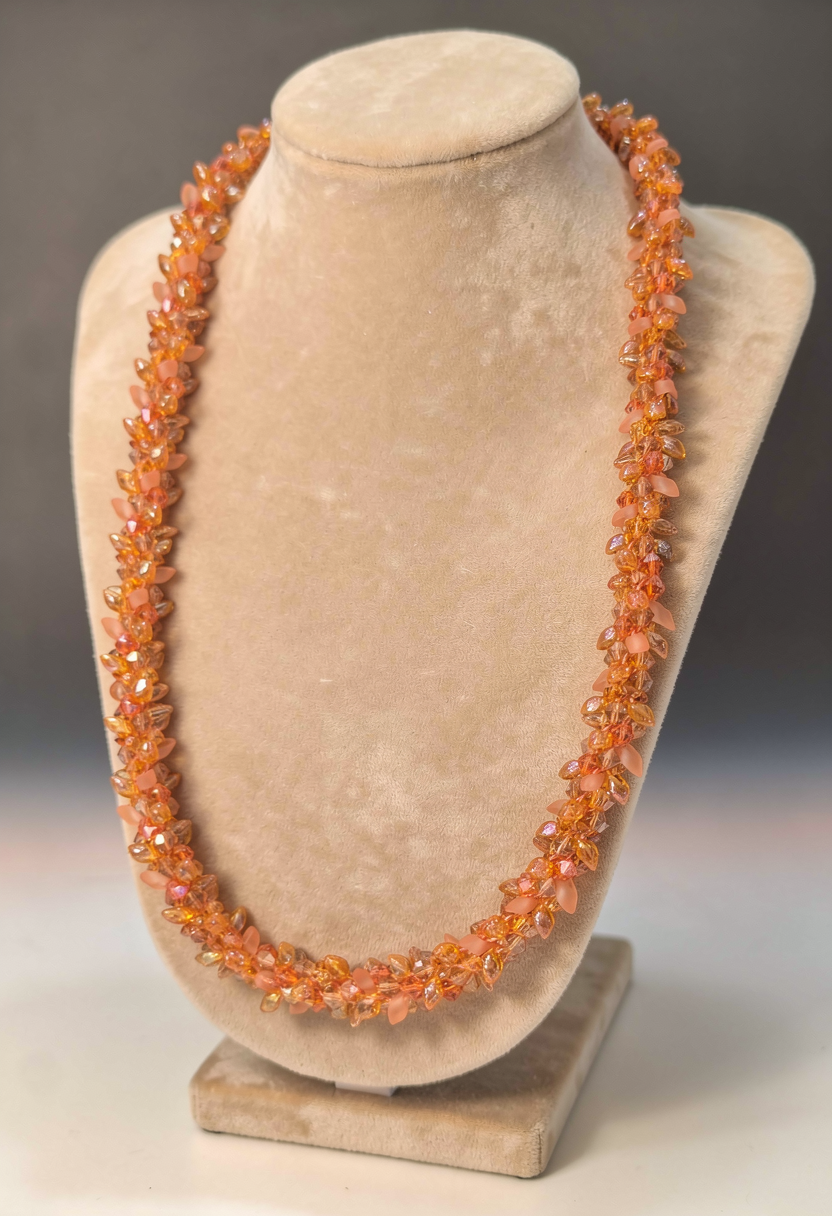 Kumihimo glass bead necklace, oranges