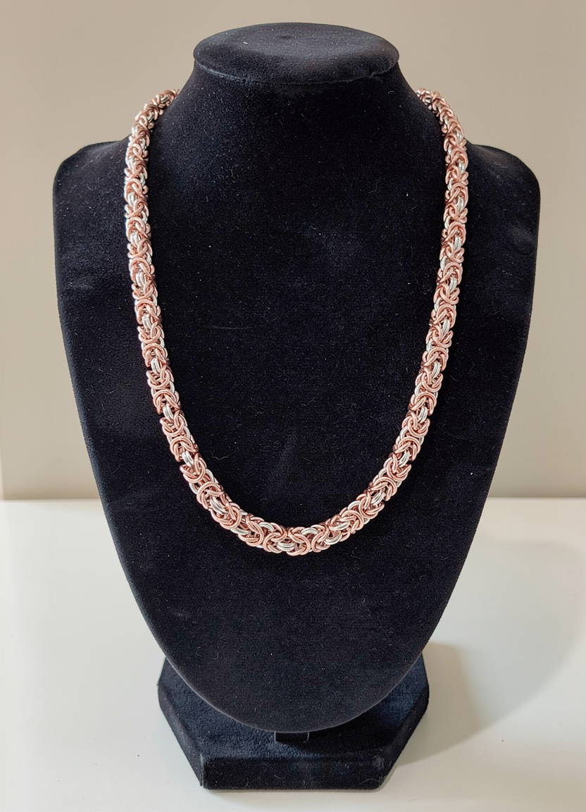 Byzantine necklace in Rose and Silver Enameled Silver