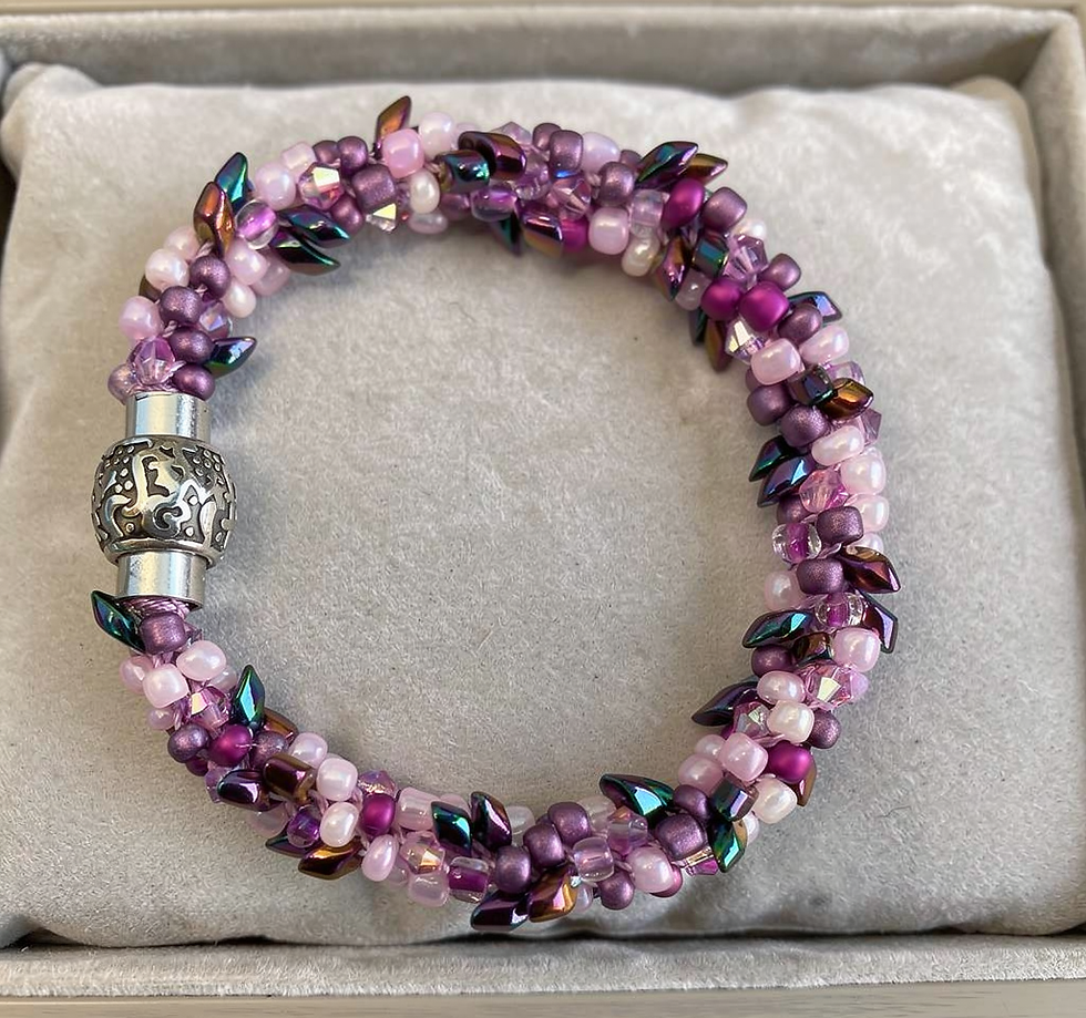 Thumbnail: Kumihimo glass bead bracelet-purple and lavender beads