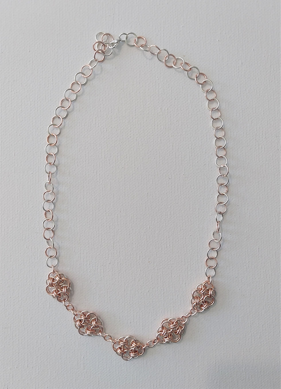 Rose Silver and Silver enameled copper necklace