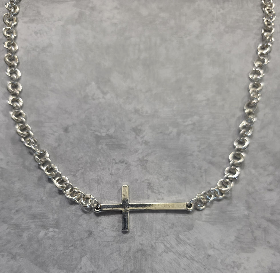 Thumbnail: Enameled silver  necklace with cross