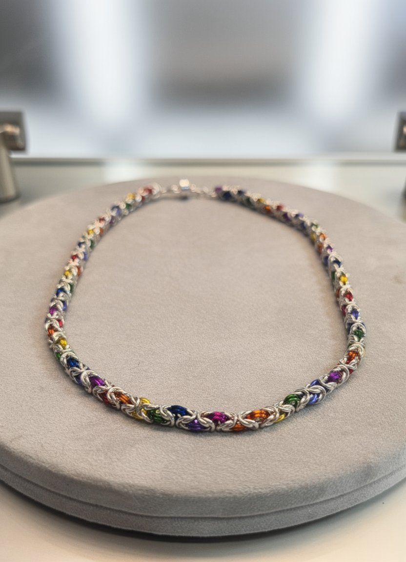 Enameled Silver and rainbow Byzantine necklace