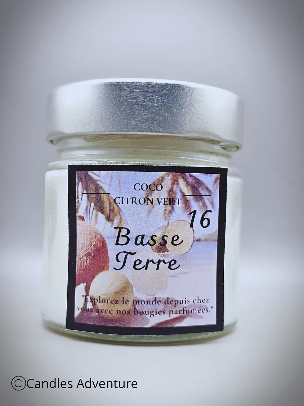 Miniature : Bougie parfumée tropicale à la noix de coco et au citron vert, cire de soja naturelle