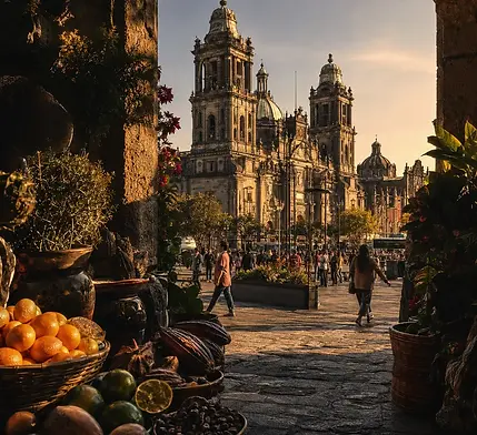La place du Zócalo, agrumes vifs et cacao chaud. — inspiration de la destination Mexico