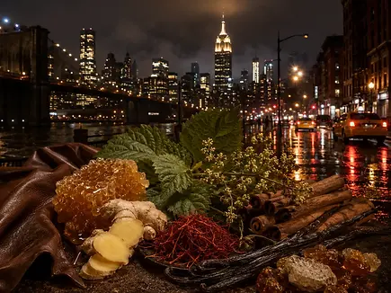 Univers olfactif Cuir & Boisé associé à New York, ambiance chaude, profonde et enveloppante