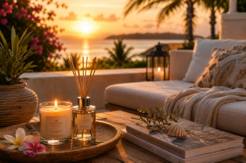 ambiance parfumée estivale avec bougie artisanale inspirée du voyage