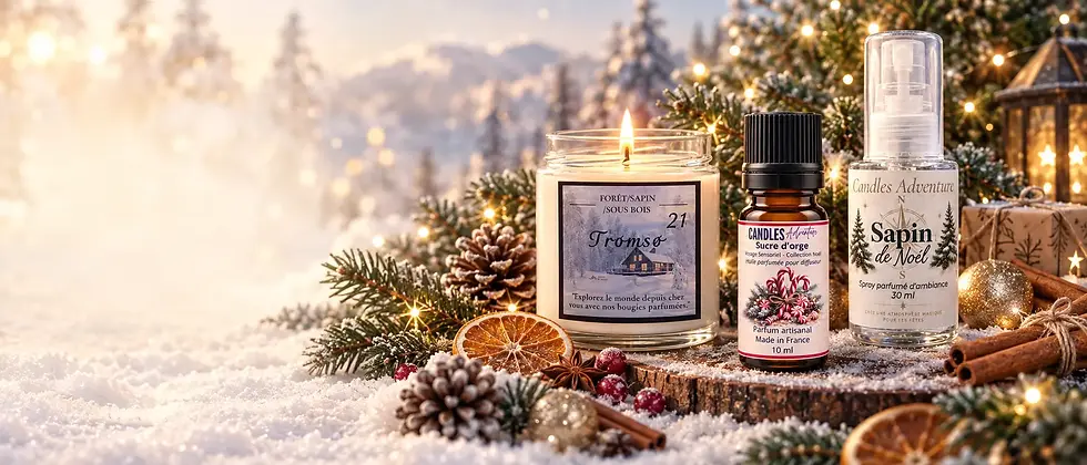 collection de noel 2026 candles adventure bougie, huile parfumée et brume ambiance ambianc