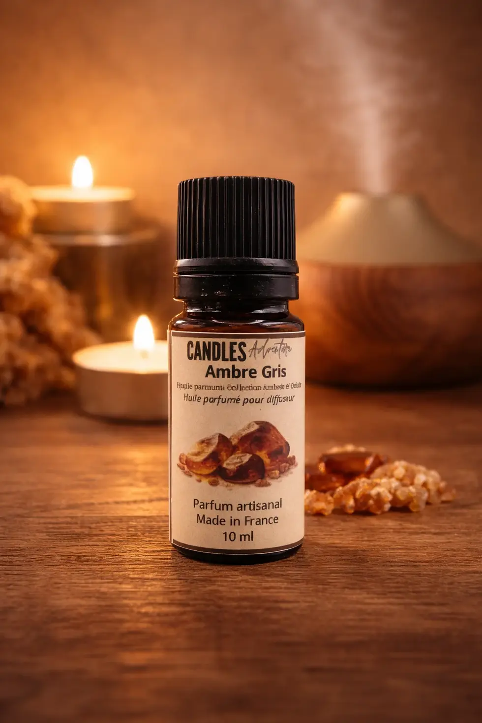 Huile parfumée candles adventure à l'ambre fait à Rennes artisanale