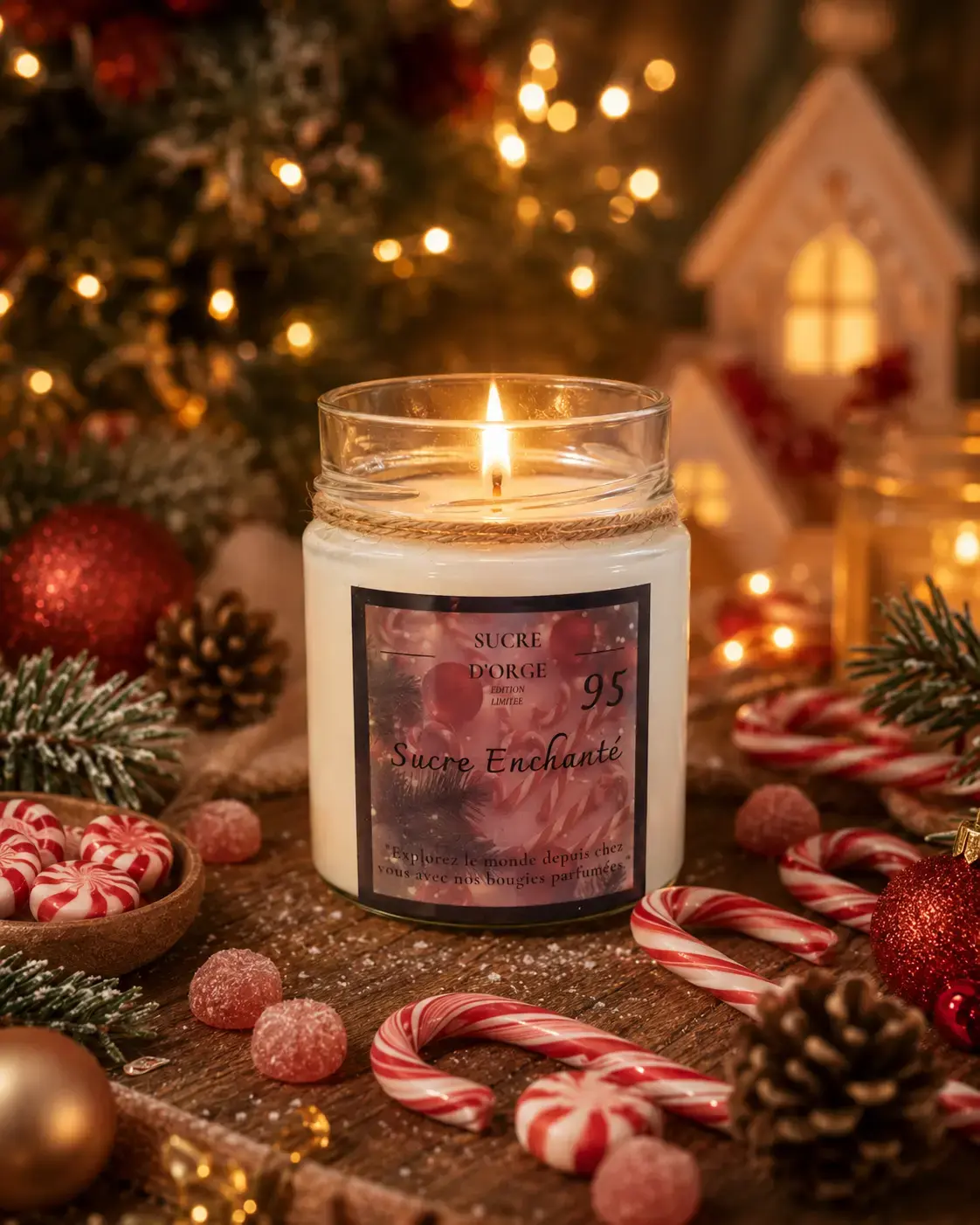Bougie artisanale Sucre Enchantée – Sucre d’Orge (Édition Noël)