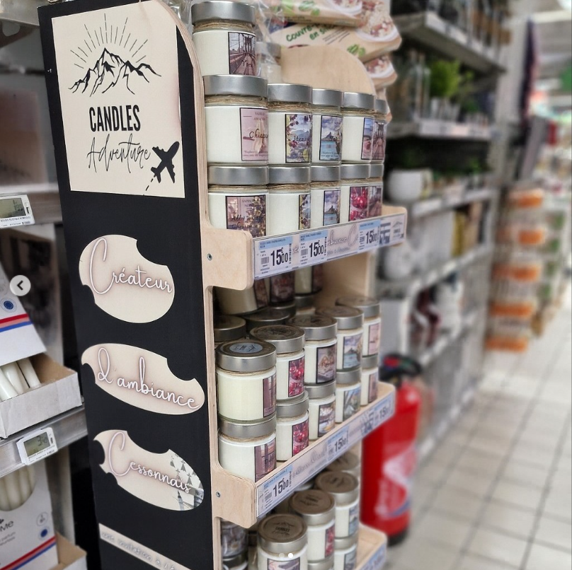 Stand de bougies Candles Adventure chez Carrefour Cesson-Sévigné près de Rennes