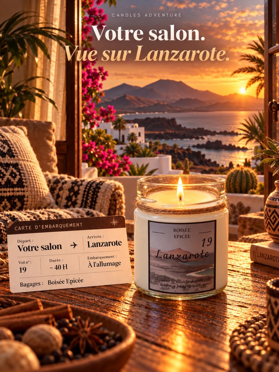 Bougie artisanale parfumée Lanzarote – Boisée & Épicée