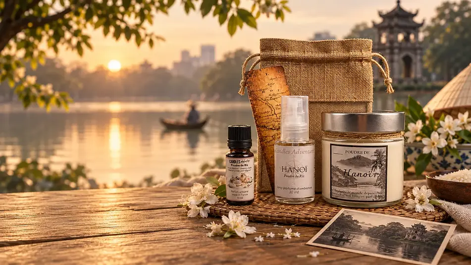 Coffret cadeau voyage olfactif Candles Adventure avec bougie parfumée artisanale, parfum d