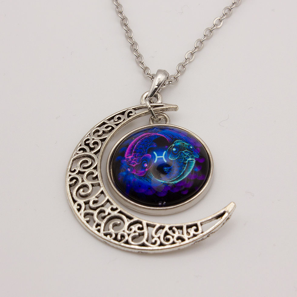 Miniature : Collier astral avec croissant de lune, signe du zodiaque et boîte cadeau