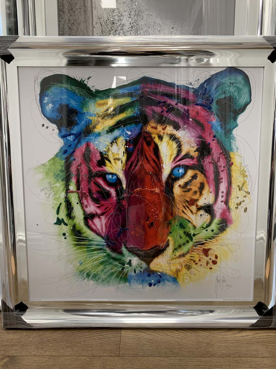Tiger on Chrome Scoop Frame 85x85cm