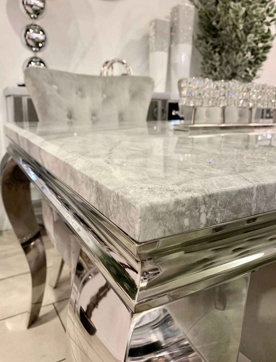 Thumbnail: Marble Dining Table with 4 Chrome legs
