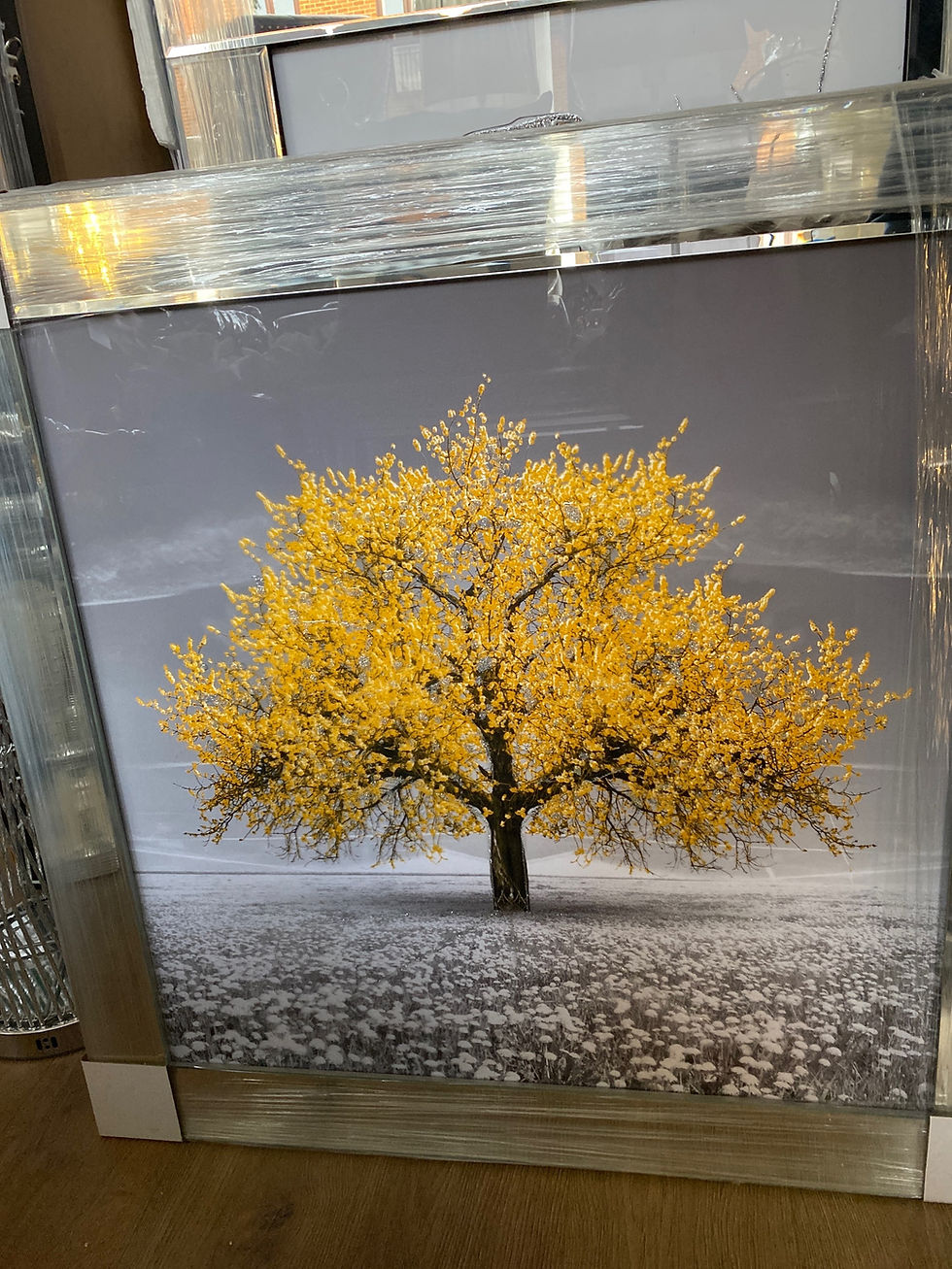 Thumbnail: Mustard Cherry Tree on Mirrored Frame 90x90cm