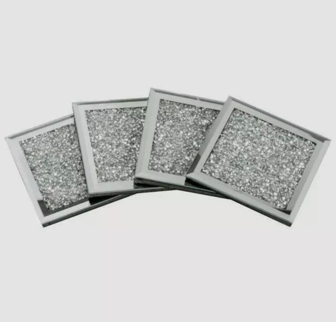 Set of 4 Crushed Diamond Glass Coasters