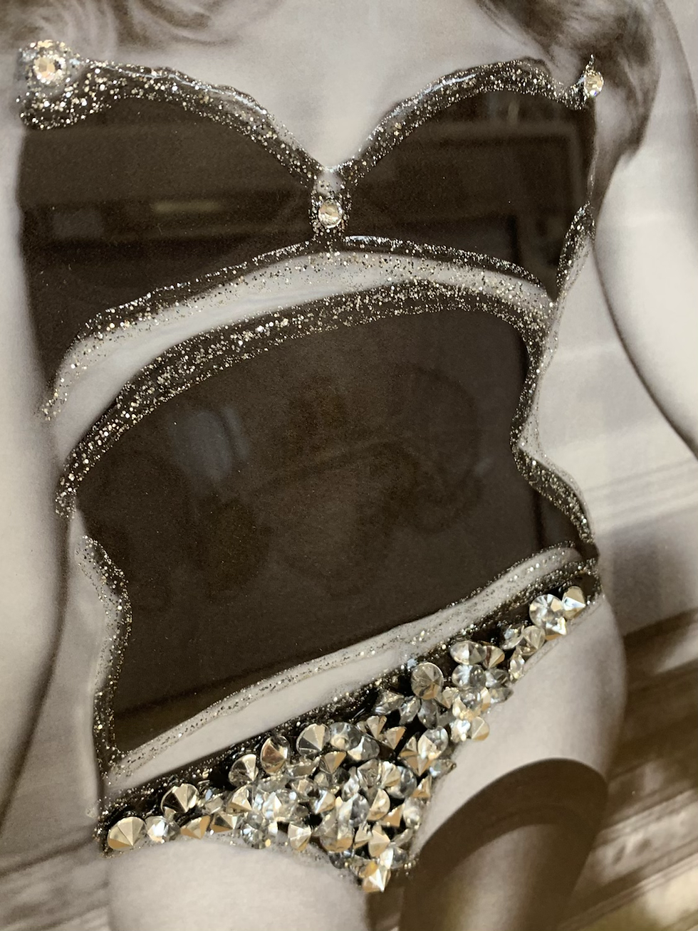 Thumbnail: Model Sparkly Knickers on Mirrored Frame 90x90cm