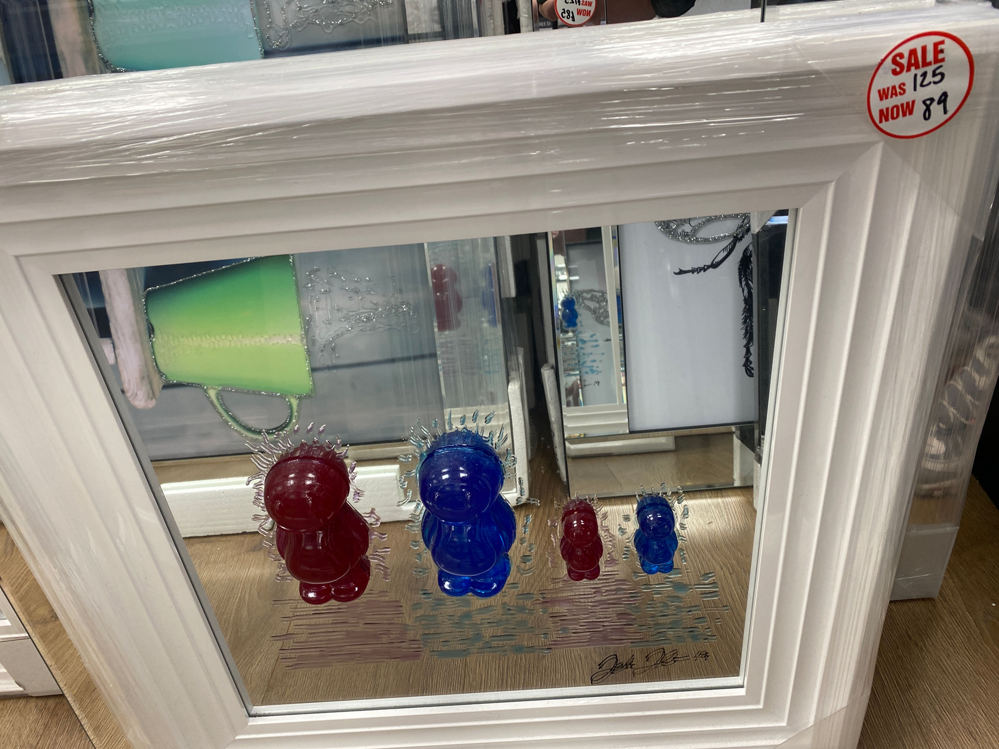 3D Jelly Baby Family of 4 on White Step Frame 55x55cm