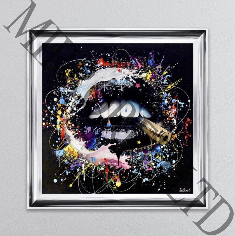 Thumbnail: Black Lips on Chrome Scoop Frame 90x90cm