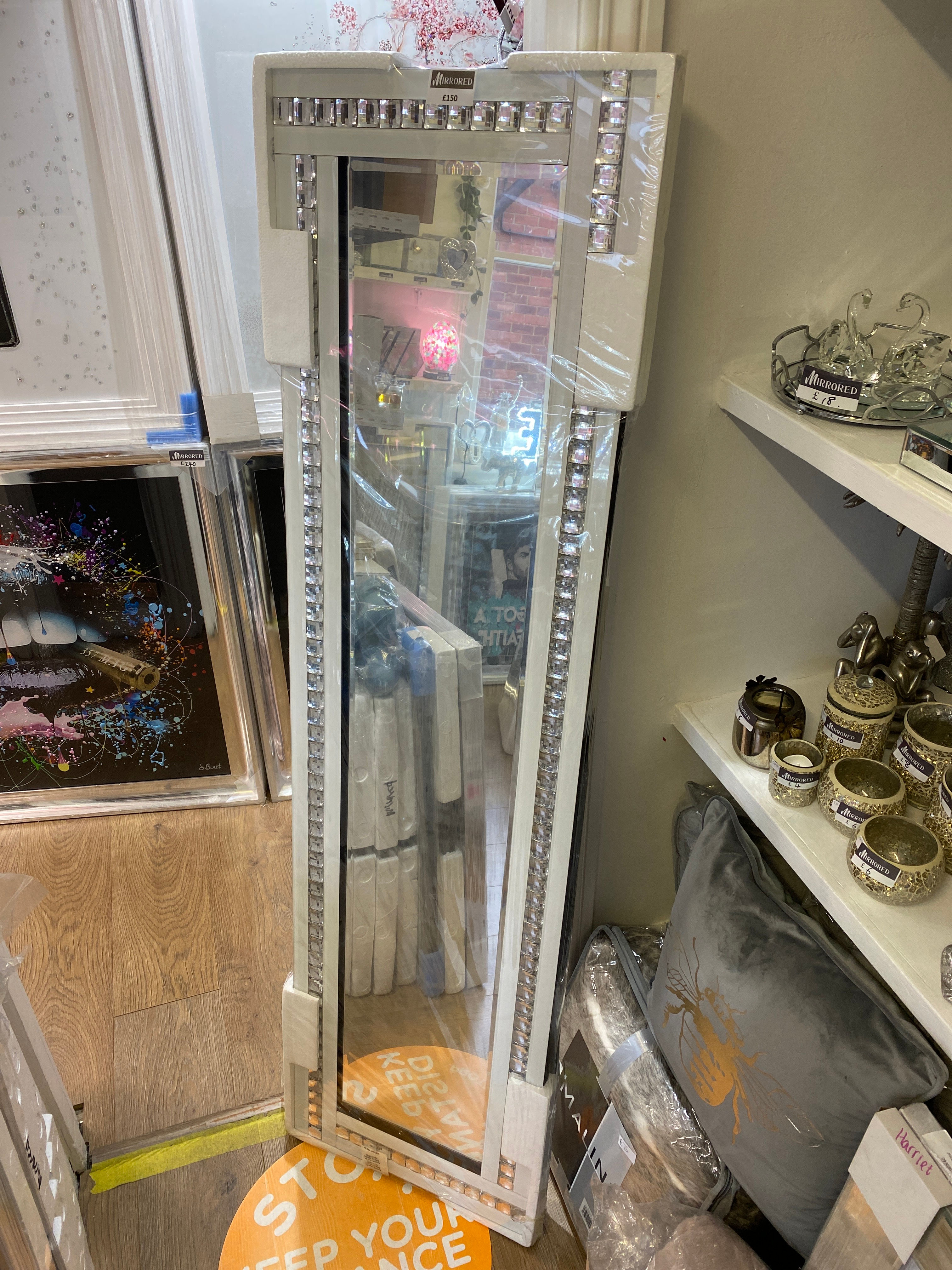 White Crystal Cheval Mirror 150x40cm