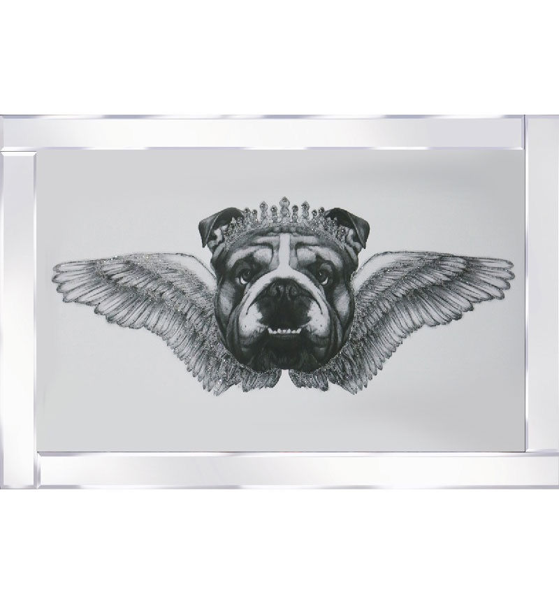 Bulldog with Wings on Mirrored Frame 100x60cm