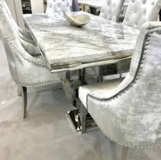 Thumbnail: Marble Dining Table with Chrome Base