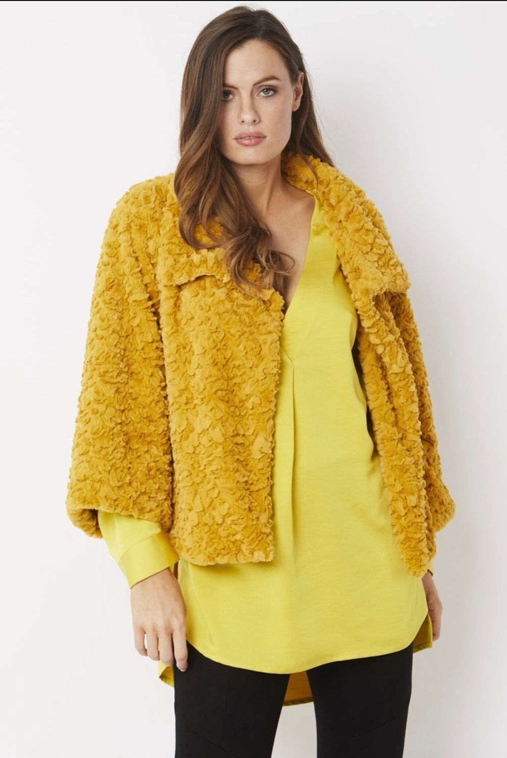 Yellow Faux Fur Teddy Jacket 