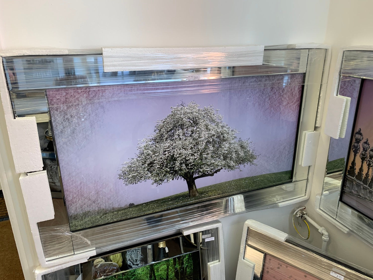 White Blossom Tree on Mirrored Frame