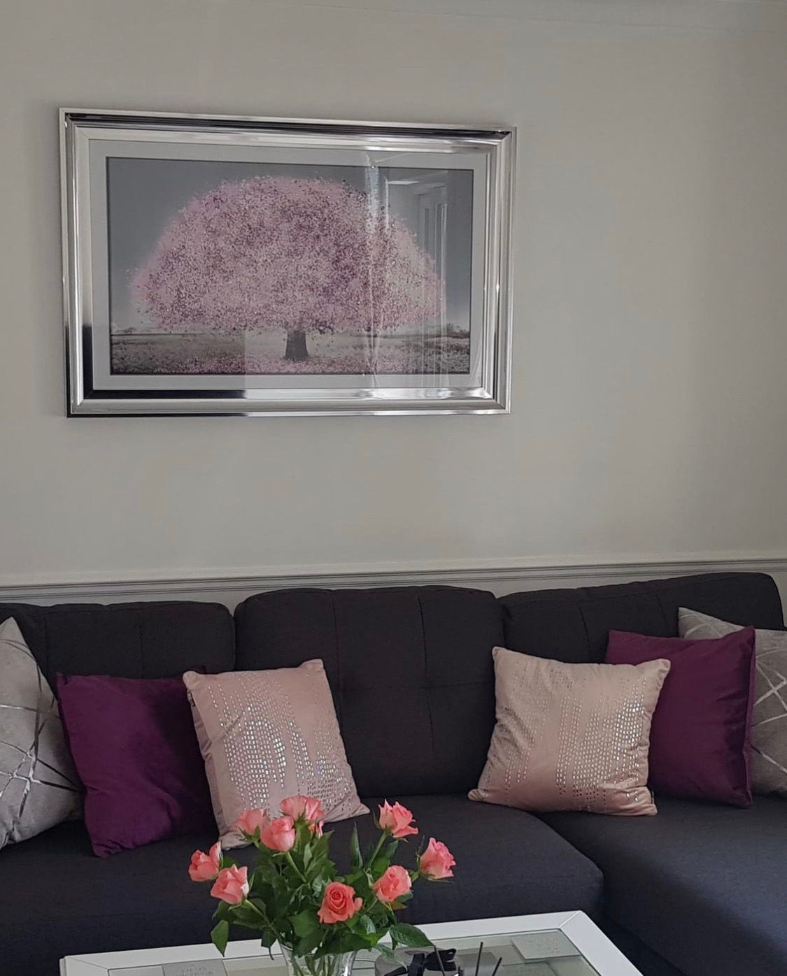 Pink Blossom Tree of Chrome Scoop Frame 115x75cm