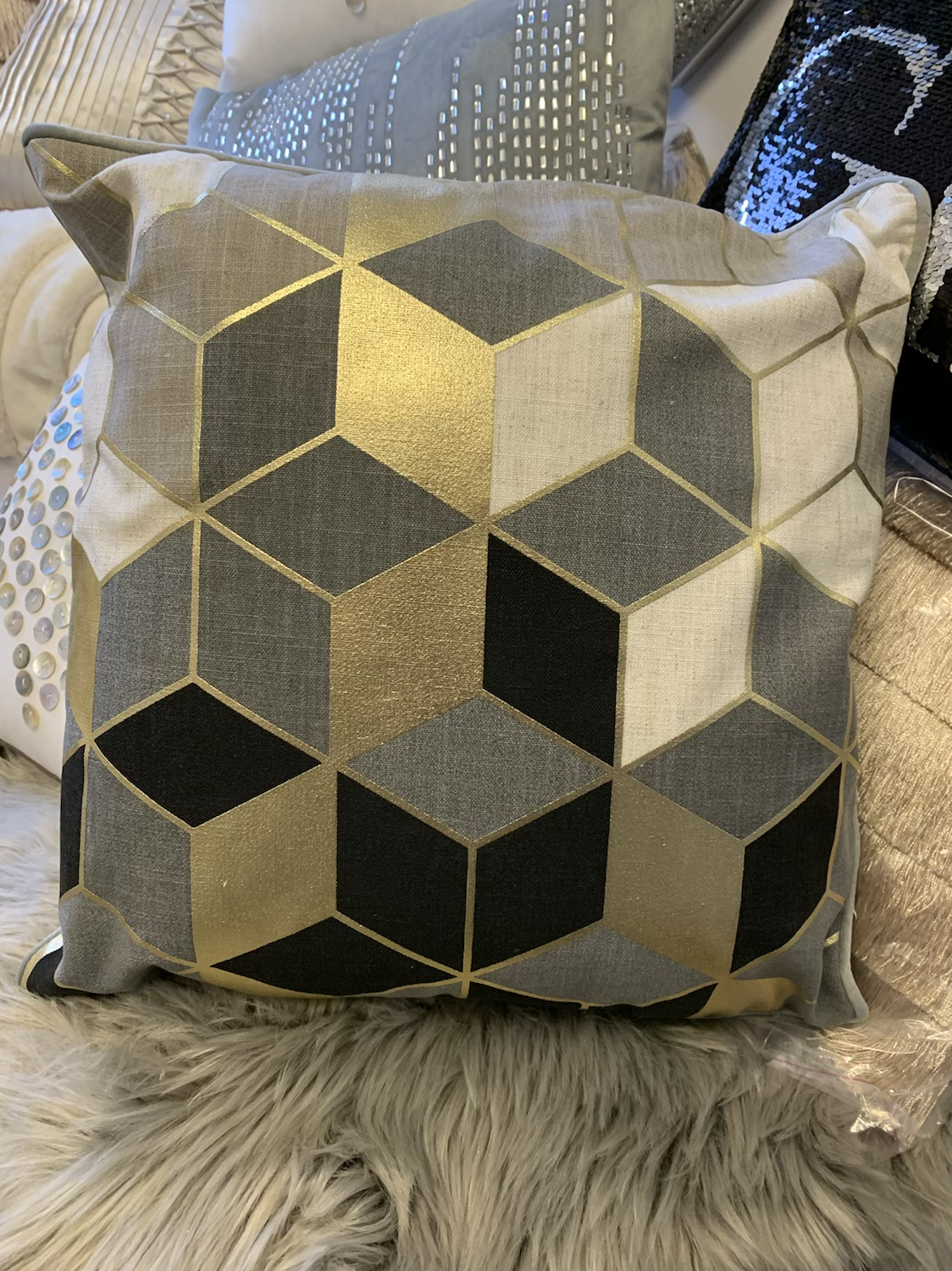 Grey & Gold Cube Cushion