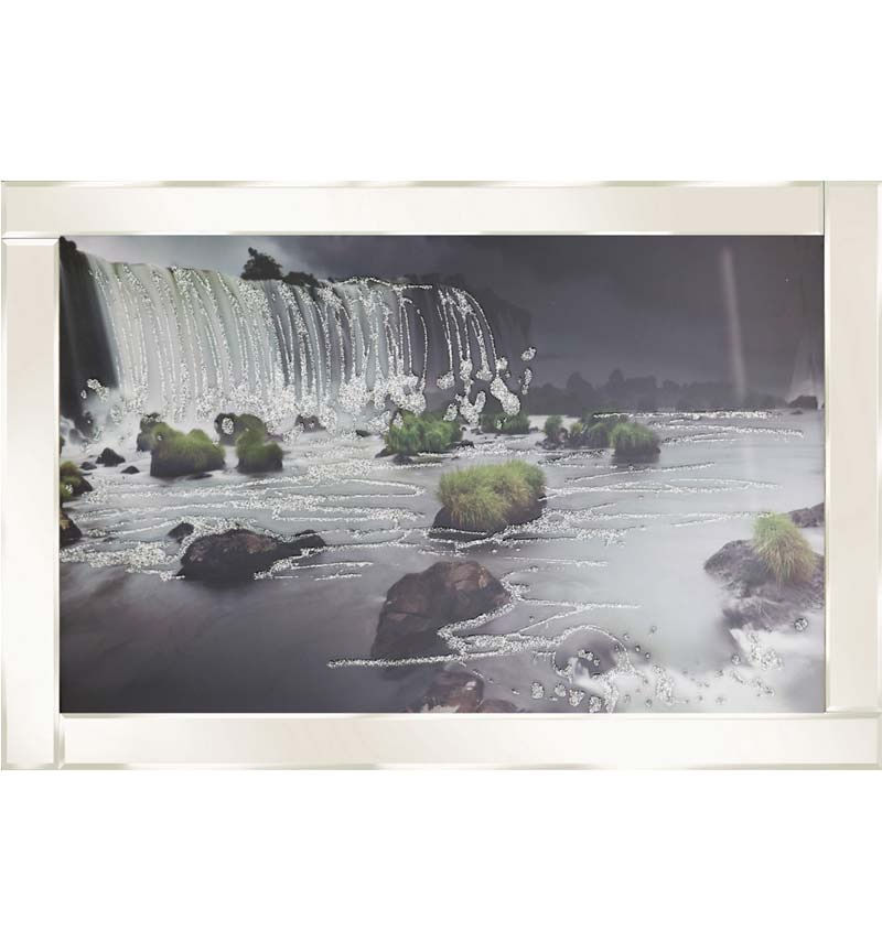 Waterfall & Rock on Mirrored Frame