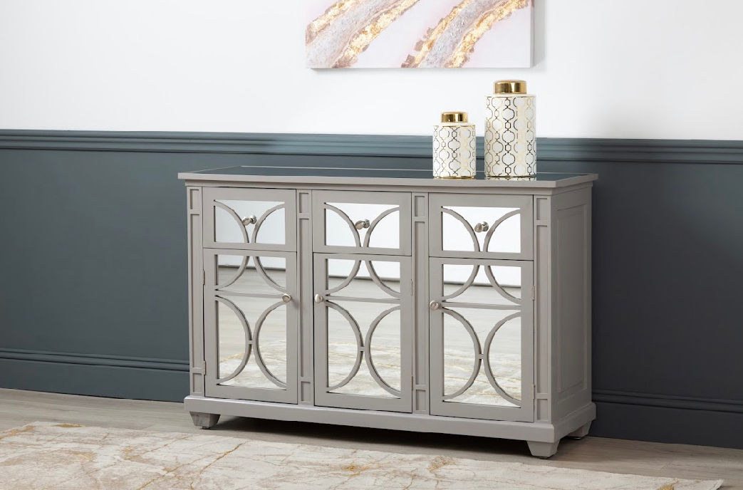 Tolido Grey Wood & Mirror 3 Drawer & 3 Door Sideboard