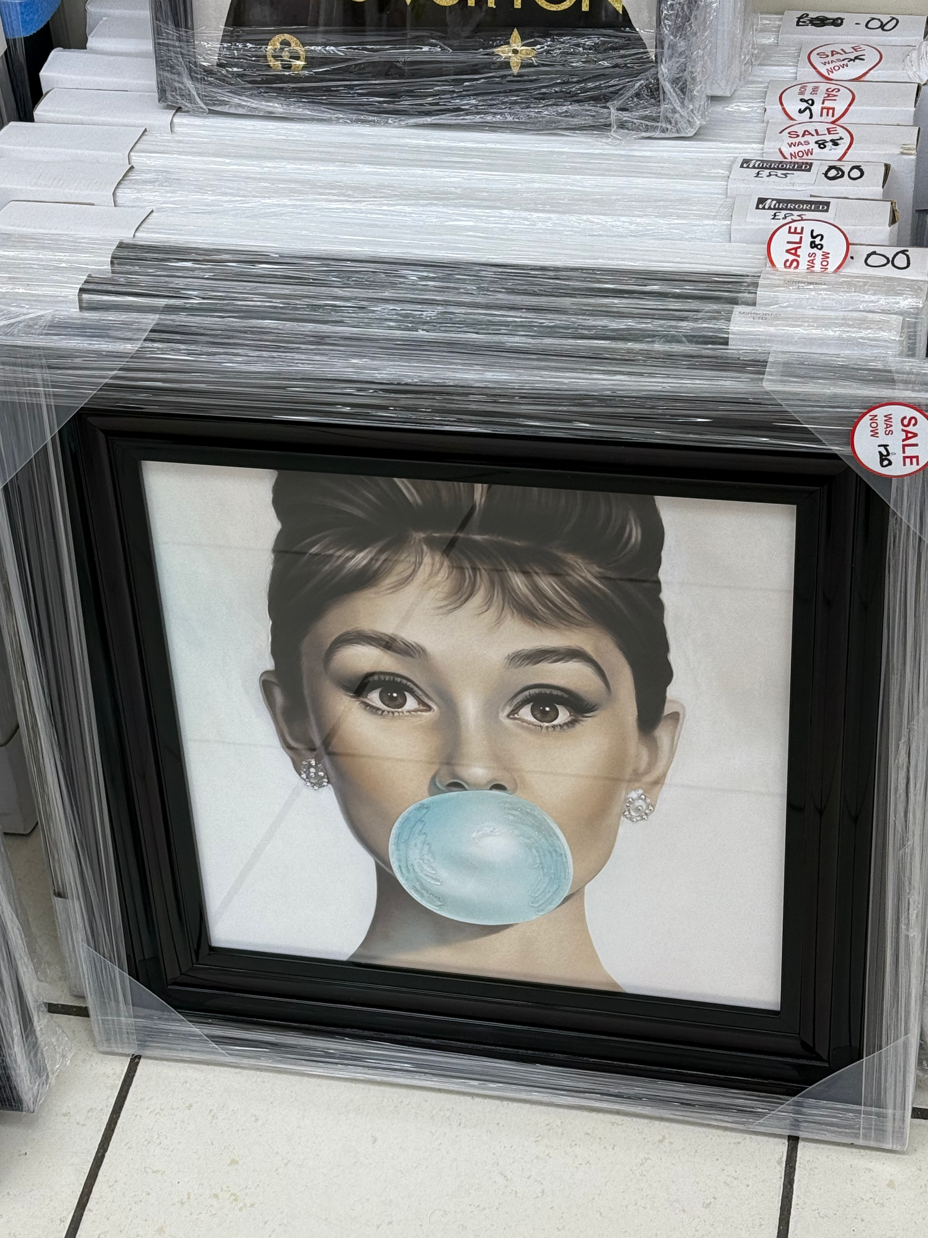 Audrey bubblegum in a black frame 