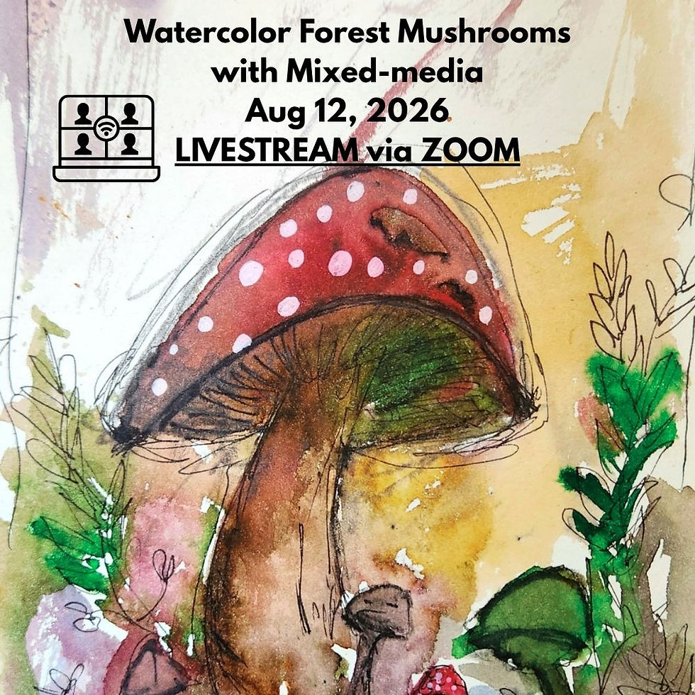 LIVESTREAM Watercolor Forest Mushrooms with Mixed-media