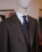 Brown three-piece suit. Fabric from Vitale Barberis Canonico Full canvas construction by Pham Brothe