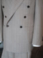 Beige pinstripe double-breasted suit Fabric from Drapers Italy Full lined Cupro from Bemberg Full c